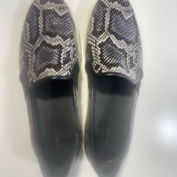 Vince Leather Black Gray Animal/Snake Print Chunky Platform Slip On Sneakers 8.5 - Picture 5 of 15